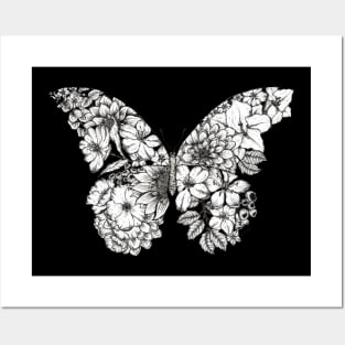 Floral Butterfly Black Background Posters and Art